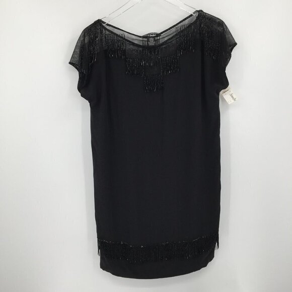 DVF Diane von Furstenberg Georgina Black dress bead fringe shift mini new 2 - Picture 1 of 7